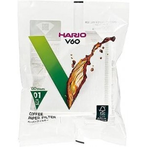 Бумажные фильтры Hario 01 V60 для пуровера, 100шт, белые, VCF-01-100W