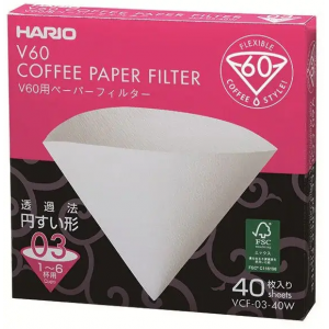 Бумажные фильтры Hario 03 V60 для пуровера, 40 шт, белые, VCF-03-40W