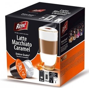 Кофе в капсулах Rene Latte Macchiato Caramel, 8+8 капсул Dolce Gusto