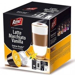 Кофе в капсулах Rene Latte Macchiato Vanilla, 8+8 капсул Dolce Gusto