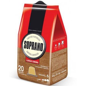 Кофе в капсулах Soprano Lungo Crema, 20 капсул Nespresso