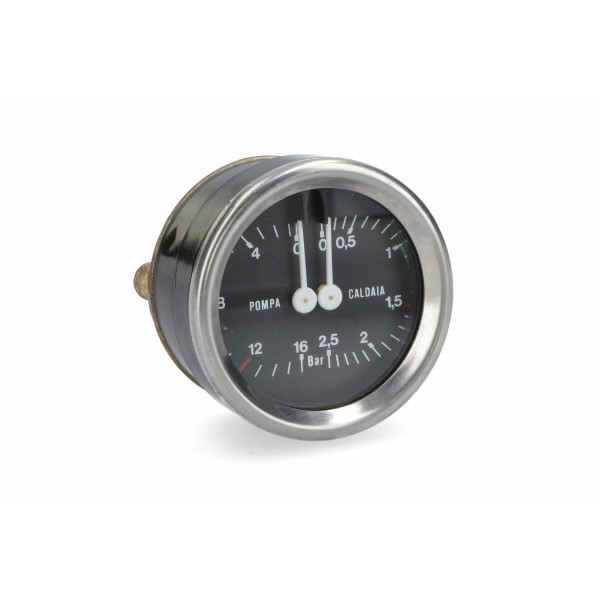 Подвійний манометр для кавомашини 0-2,5/0-16 BAR - 1/8M плаский - Ø 65мм - основа Ø 60мм, FUTURMAT - ARIETE / QUALITY