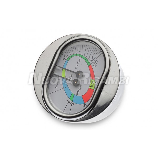 Манометр на 2 шкали 0-2,5 / 0-16 бар - 1/8M - Ø 70мм - основа Ø63мм, для кавомашини RANCILIO / PROMAC / SPAZIALE