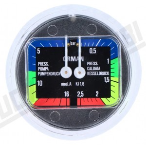 Манометр на 2 шкалы 0-3/0-16 бар - 1/8M - Ø 69 мм - ос. Ø 63 мм, для кофемашины CMA ASTORIA / WEGA